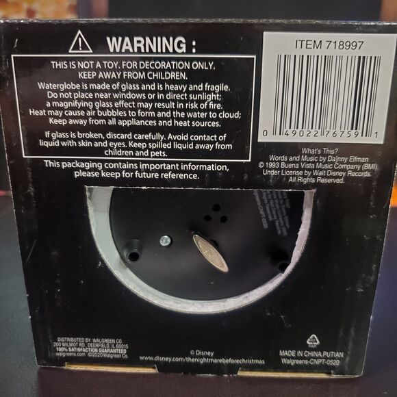 The Nightmare Before Christmas Musical WaterGlobe 7" NBC Snowman Jack Disney New - Picture 5 of 7